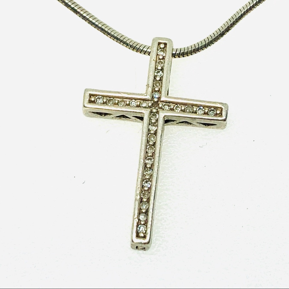 Sterling Designer SJ Diamond Cross Necklace 16"